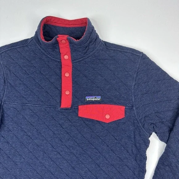 Patagonia Men's Navy‎ Blue Red Organic Cotton Snap-T Athletic Pullover Med/C40